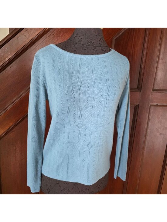 RAFAEL Tops - Rafael Womens Light Blue Knit Sweater Small Lambs Wool Blend Long Sleeve